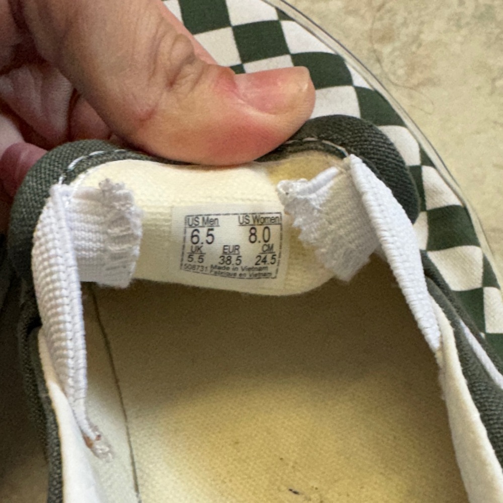 Vans Olive and White Checkered Slip-Ons - Picture 9 of 9